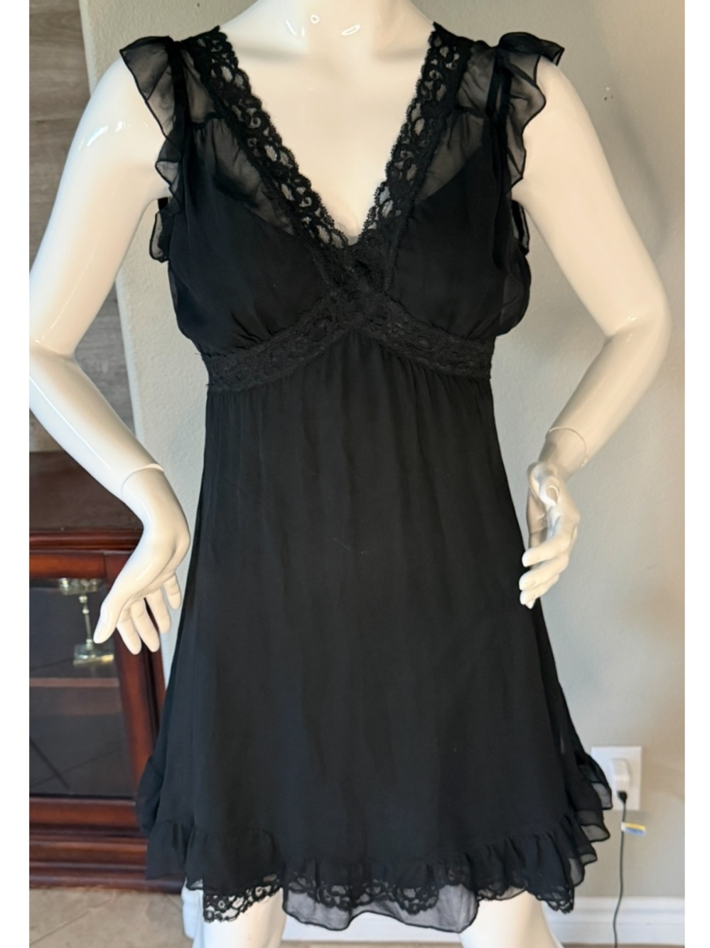 Betsey Johnson 90’s Y2K 100% Silk Babydoll Ruffled Dress L